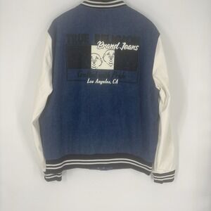 True Religion Mens Quad Buddha Denim Varsity Jacket Size Large Streetwear